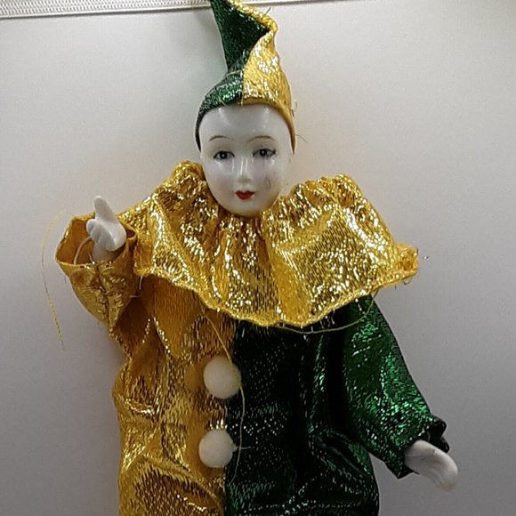 Harlequin Jester Clown Girl Doll Vintage Preowned Bendable Wires Collectible - Picture 3 of 14